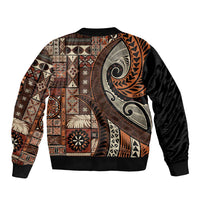 Vintage Samoa Siapo Mamanu Bomber Jacket Brown Samoan Tapa Motif - Polynesian Pride
