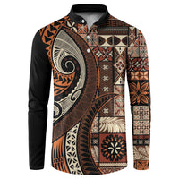 Vintage Samoa Siapo Mamanu Button Sweatshirt Brown Samoan Tapa Motif - Polynesian Pride