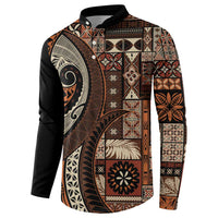 Vintage Samoa Siapo Mamanu Button Sweatshirt Brown Samoan Tapa Motif - Polynesian Pride