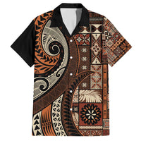 Vintage Samoa Siapo Mamanu Family Matching Long Sleeve Bodycon Dress and Hawaiian Shirt Brown Samoan Tapa Motif LT9 Dad's Shirt - Short Sleeve Brown - Polynesian Pride