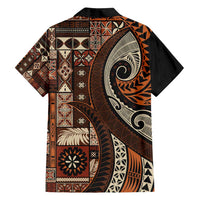 Vintage Samoa Siapo Mamanu Family Matching Long Sleeve Bodycon Dress and Hawaiian Shirt Brown Samoan Tapa Motif LT9 - Polynesian Pride