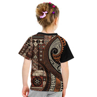 Vintage Samoa Siapo Mamanu Kid T Shirt Brown Samoan Tapa Motif - Polynesian Pride