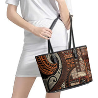 Vintage Samoa Siapo Mamanu Leather Tote Bag Brown Samoan Tapa Motif - Polynesian Pride