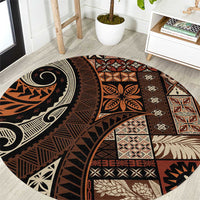 Vintage Samoa Siapo Mamanu Round Carpet Brown Samoan Tapa Motif - Polynesian Pride