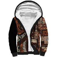 Vintage Samoa Siapo Mamanu Sherpa Hoodie Brown Samoan Tapa Motif - Polynesian Pride