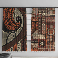 Vintage Samoa Siapo Mamanu Window Curtain Brown Samoan Tapa Motif - Polynesian Pride