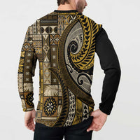 Vintage Samoa Siapo Mamanu Button Sweatshirt Gold Samoan Tapa Motif - Polynesian Pride