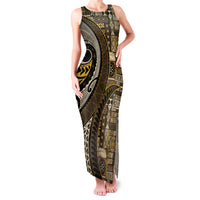 Vintage Samoa Siapo Mamanu Family Matching Tank Maxi Dress and Hawaiian Shirt Gold Samoan Tapa Motif - Polynesian Pride