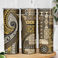 Vintage Samoa Siapo Mamanu Skinny Tumbler Gold Samoan Tapa Motif - Polynesian Pride