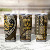 Vintage Samoa Siapo Mamanu Tumbler Cup Gold Samoan Tapa Motif - Polynesian Pride