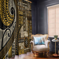 Vintage Samoa Siapo Mamanu Window Curtain Gold Samoan Tapa Motif - Polynesian Pride