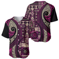 Vintage Samoa Siapo Mamanu Baseball Jersey Pink Samoan Tapa Motif - Polynesian Pride