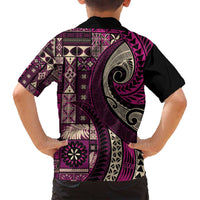 Vintage Samoa Siapo Mamanu Family Matching Long Sleeve Bodycon Dress and Hawaiian Shirt Pink Samoan Tapa Motif - Polynesian Pride