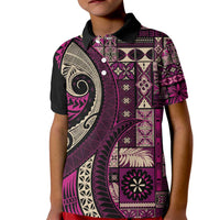 Vintage Samoa Siapo Mamanu Kid Polo Shirt Pink Samoan Tapa Motif - Polynesian Pride