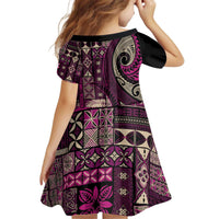 Vintage Samoa Siapo Mamanu Kid Short Sleeve Dress Pink Samoan Tapa Motif LT9 - Polynesian Pride