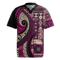 Vintage Samoa Siapo Mamanu Rugby Jersey Pink Samoan Tapa Motif - Polynesian Pride