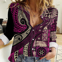 Vintage Samoa Siapo Mamanu Women Casual Shirt Pink Samoan Tapa Motif - Polynesian Pride