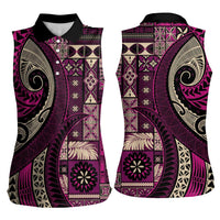 Vintage Samoa Siapo Mamanu Women Sleeveless Polo Shirt Pink Samoan Tapa Motif - Polynesian Pride