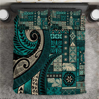 Vintage Samoa Siapo Mamanu Bedding Set Teal Samoan Tapa Motif - Polynesian Pride
