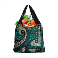 Vintage Samoa Siapo Mamanu Grocery Bag Teal Samoan Tapa Motif - Polynesian Pride