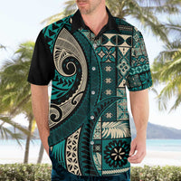 Vintage Samoa Siapo Mamanu Hawaiian Shirt Teal Samoan Tapa Motif - Polynesian Pride