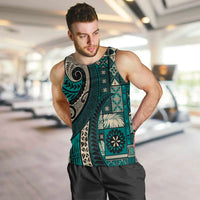 Vintage Samoa Siapo Mamanu Men Tank Top Teal Samoan Tapa Motif - Polynesian Pride