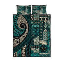 Vintage Samoa Siapo Mamanu Quilt Bed Set Teal Samoan Tapa Motif - Polynesian Pride
