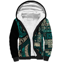Vintage Samoa Siapo Mamanu Sherpa Hoodie Teal Samoan Tapa Motif - Polynesian Pride