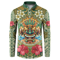 Hawaii Tiki Mask Personalized Button Sweatshirt Mele Kalikimaka i Iulai! LT9 Green - Polynesian Pride