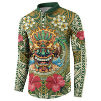 Hawaii Tiki Mask Personalized Button Sweatshirt Mele Kalikimaka i Iulai! LT9 - Polynesian Pride