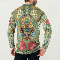 Hawaii Tiki Mask Personalized Button Sweatshirt Mele Kalikimaka i Iulai! LT9 - Polynesian Pride