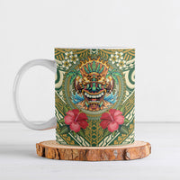 Hawaii Tiki Mask Personalized Ceramic Mug Mele Kalikimaka i Iulai!