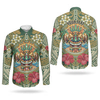 Hawaii Tiki Mask Personalized Couples Matching Off Shoulder Short Dress and Long Sleeve Button Shirt Mele Kalikimaka i Iulai! LT9 - Polynesian Pride