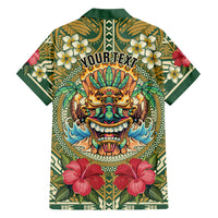 Hawaii Tiki Mask Personalized Family Matching Off Shoulder Maxi Dress and Hawaiian Shirt Mele Kalikimaka i Iulai! LT9 Dad's Shirt - Long Sleeve Green - Polynesian Pride
