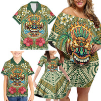 Hawaii Tiki Mask Personalized Family Matching Off Shoulder Short Dress and Hawaiian Shirt Mele Kalikimaka i Iulai! LT9 - Polynesian Pride