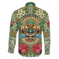 Hawaii Tiki Mask Personalized Family Matching Off Shoulder Short Dress and Hawaiian Shirt Mele Kalikimaka i Iulai! LT9 Son's Shirt Green - Polynesian Pride