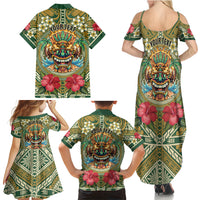 Hawaii Tiki Mask Personalized Family Matching Summer Maxi Dress and Hawaiian Shirt Mele Kalikimaka i Iulai! LT9 Mom's Dress Green - Polynesian Pride