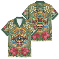 Hawaii Tiki Mask Personalized Family Matching Summer Maxi Dress and Hawaiian Shirt Mele Kalikimaka i Iulai! LT9 Dad's Shirt - Short Sleeve Green - Polynesian Pride