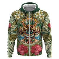 Hawaii Tiki Mask Personalized Hoodie Mele Kalikimaka i Iulai! LT9 Zip Hoodie Green - Polynesian Pride