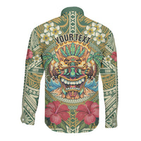 Hawaii Tiki Mask Personalized Long Sleeve Button Shirt Mele Kalikimaka i Iulai! LT9 - Polynesian Pride