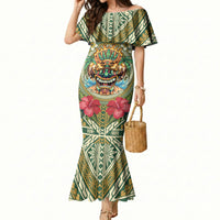 Hawaii Tiki Mask Personalized Mermaid Dress Mele Kalikimaka i Iulai! LT9 Women Green - Polynesian Pride