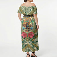 Hawaii Tiki Mask Personalized Off Shoulder Maxi Dress Mele Kalikimaka i Iulai! LT9 - Polynesian Pride