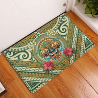 Hawaii Tiki Mask Rubber Doormat Mele Kalikimaka i Iulai!