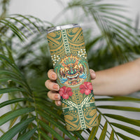 Hawaii Tiki Mask Personalized Skinny Tumbler Mele Kalikimaka i Iulai!