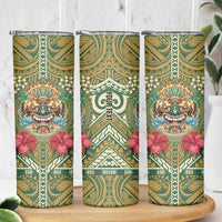Hawaii Tiki Mask Personalized Skinny Tumbler Mele Kalikimaka i Iulai!