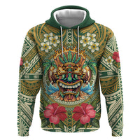 Hawaii Tiki Mask Personalized Zip Hoodie Mele Kalikimaka i Iulai! LT9 Pullover Hoodie Green - Polynesian Pride