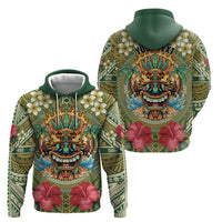 Hawaii Tiki Mask Personalized Zip Hoodie Mele Kalikimaka i Iulai! LT9 - Polynesian Pride