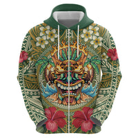 Hawaii Tiki Mask Personalized Zip Hoodie Mele Kalikimaka i Iulai! LT9 - Polynesian Pride
