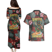 Hawaii Tiki Surfing Couples Matching Puletasi and Hawaiian Shirt Mele Kalikimaka i Iulai! LT9 - Polynesian Pride