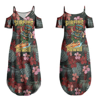 Hawaii Tiki Surfing Couples Matching Summer Maxi Dress and Long Sleeve Button Shirt Mele Kalikimaka i Iulai! LT9 - Polynesian Pride